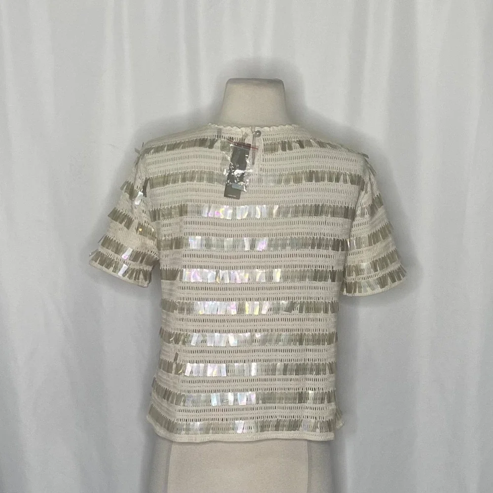 NWT!! J. CREW Crochet Shirt Shimmery Sequins Knit Party Glam Preppy X-Small‎
